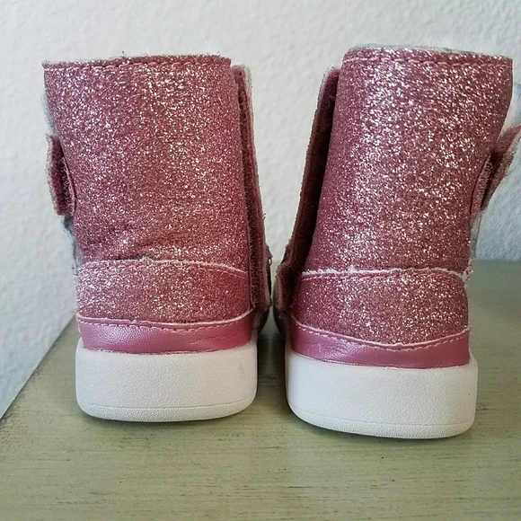 UGG Baby Pink Keelan Glitter Genuine Shearling Baby Girl Booties - Picture 4 of 8